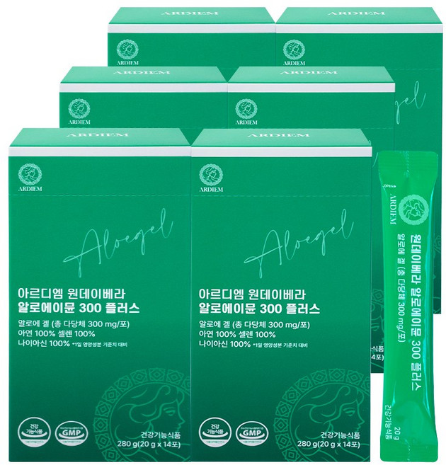 아르디엠 원데이베라 알로에이뮨 300 플러스 알로에겔 젤리스틱 20g x 14포, 6박스, 14회분