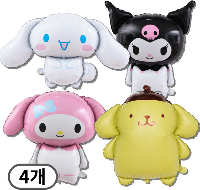 스마일파티 산리오 시나모롤 쿠로미 마이멜로디 폼폼푸린 대형 풍선, 1세트, 캐릭터4종