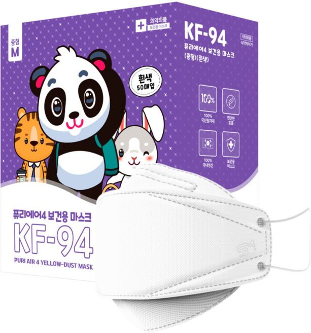 스마트테크 퓨리에어4 보건용마스크 KF94 중형, 50매입, 1개, 흰색