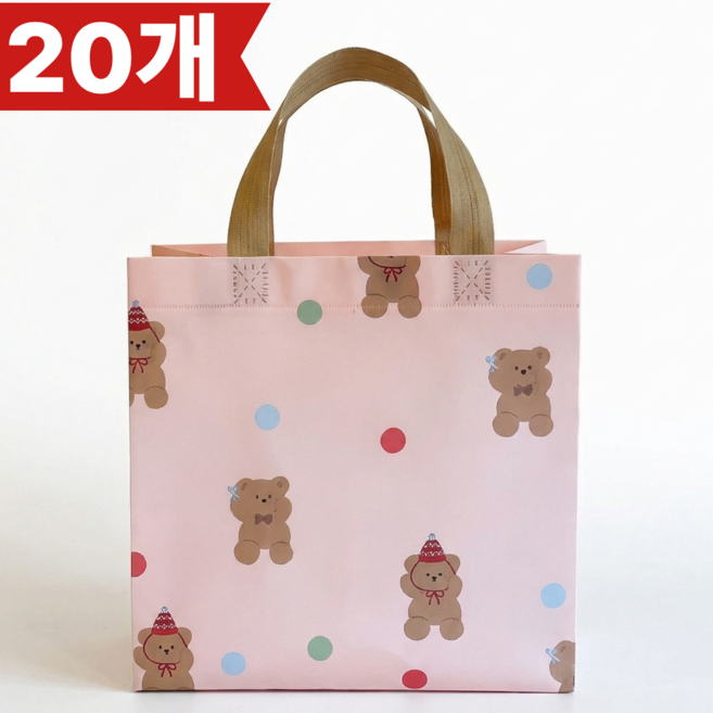 가온루트 리유저블 귀여운 곰돌이 구디백 부직포 선물 쇼핑백, 파스텔핑크(1호), 20개