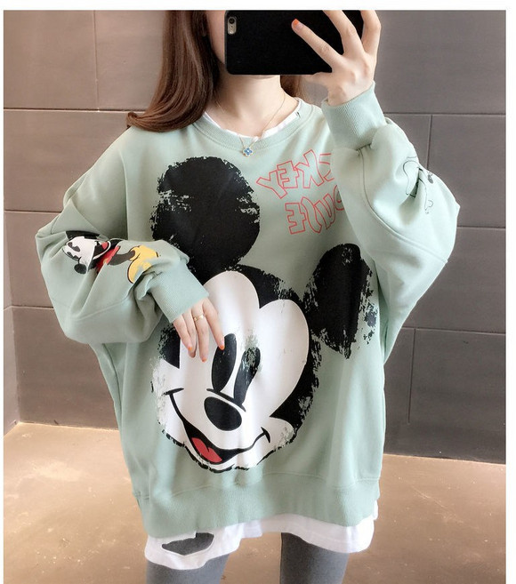 자칠 봄 가을 루즈핏 미키 맨투맨 원피스 코트