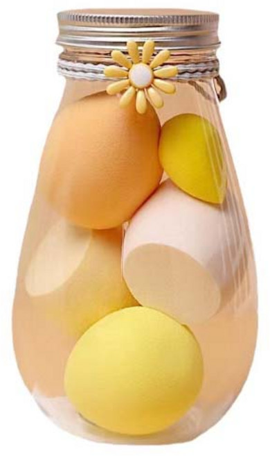 에그컷 물방울 스펀지 병속에 7종 퍼프세트, 1개, 물방울병 옐로우