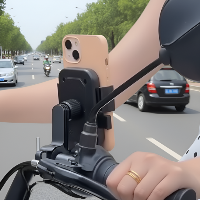 담이몰 원터치 오토바이 휴대폰 거치대, 블랙 핸들바형