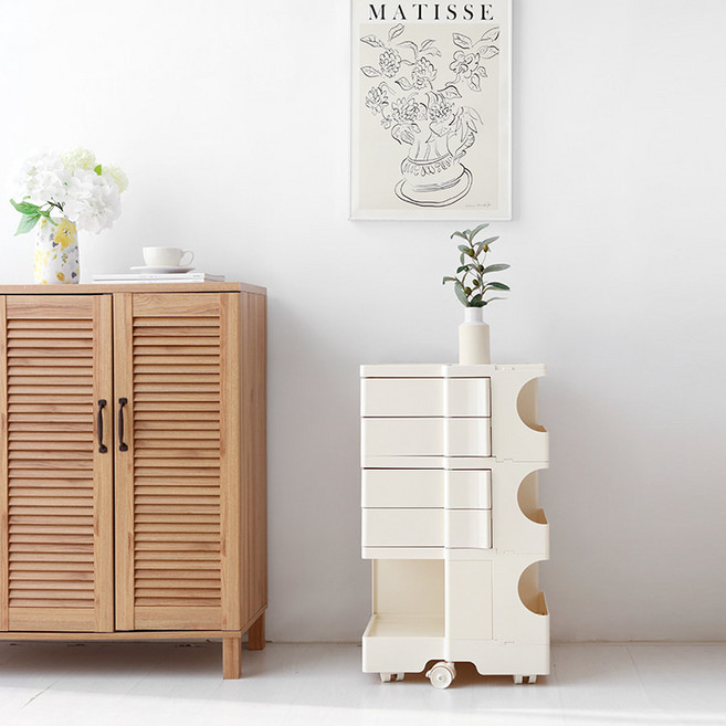 마켓비 빙그리 회전서랍 트롤리 4단, 크림