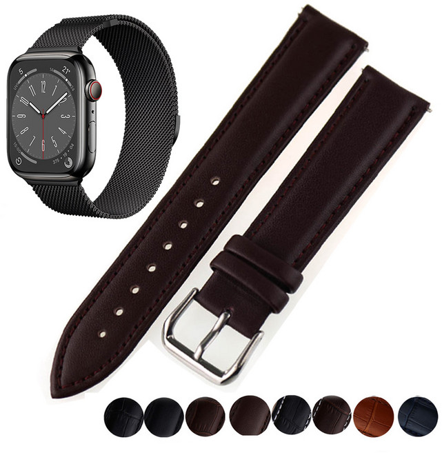 QCY GS2 스마트워치 GS 22mm 호환 가죽스트랩, 06 GE06A22BK 블랙 스티치, 1개