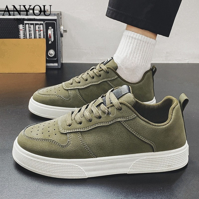 ANYOU 빅사이즈 남성 가죽 스니커즈 가을 사계절 캐주얼 운동화 편한 심플한 어디에나 잘 어울리는 신발