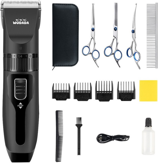 우다다 프리미엄 반려동물 바리깡 가위 세트 강아지 고양이 이발기, 1개, 블랙