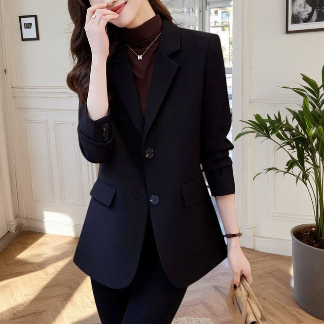 여성용 봄 가을 빅사이즈 정장 아우터 트임 캐주얼 데일리 긴팔 정장 자켓