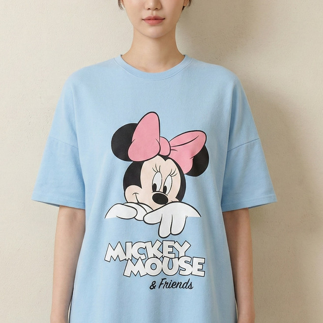 디즈니 빼꼼미키 원피스 여성 반팔 박시 롱 홈원피스