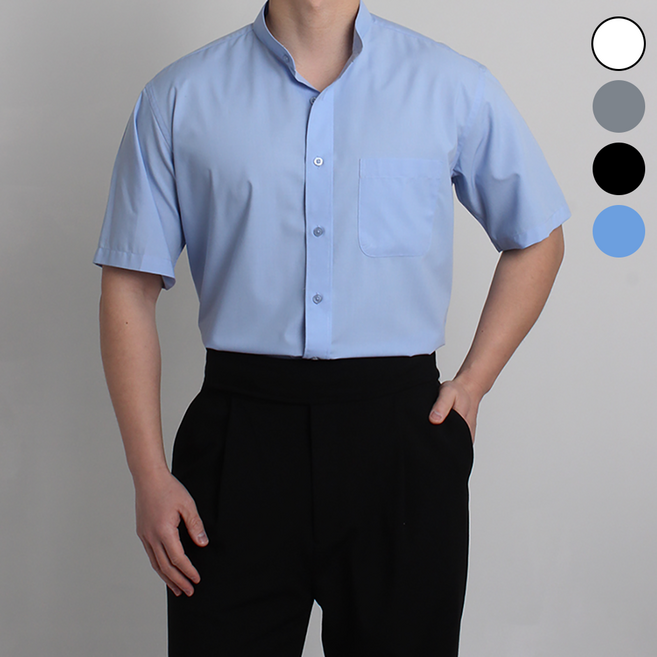 포시즌셔츠 남자 차이나카라 반팔 링클프리 헨리넥 와이셔츠 남성 일반 레귤러핏 메노모소 셔츠