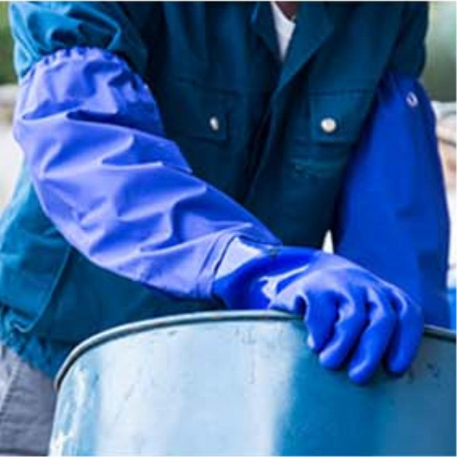 공장 선박 오일 화학물질 작업용 긴길이 66cm 방유 방수장갑 안전장갑, L, 1개