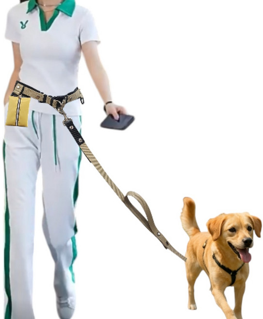 패피퍼피 대형견 리드줄 벨트형 풉백 3종셋트 핸즈프리, 베이지, 1개