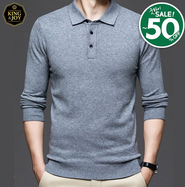 킹앤조이 푸세린 버튼 카라넥 캐시미어 스웨터