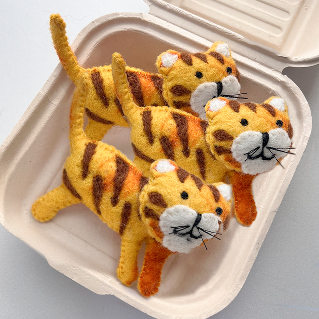 반타 핸드메이드 양모 펠트 동물 인형 키링 키홀더, 1개, 호랑이