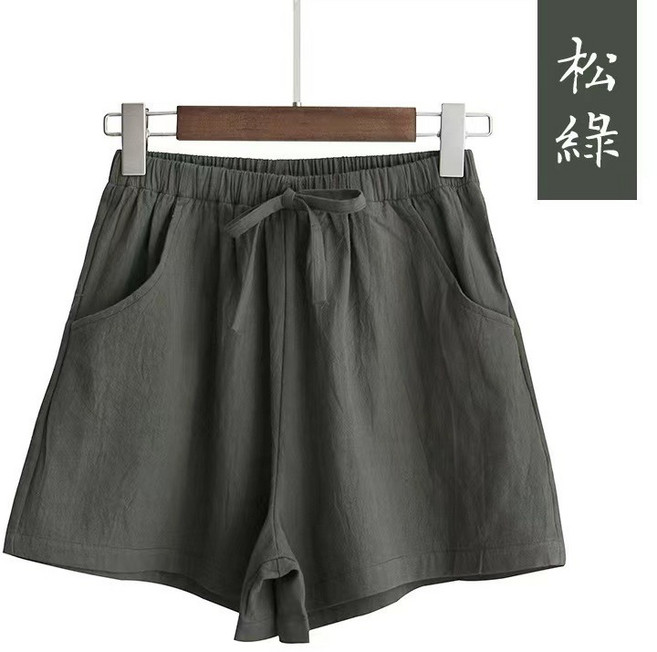 高腰棉麻短褲 寬鬆顯瘦鬆緊腰熱褲