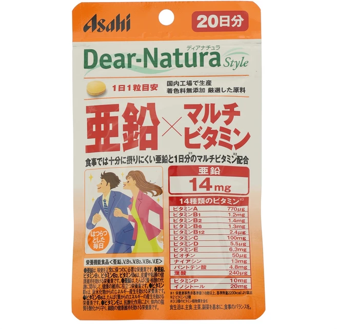 Asahi 디어 내츄라 아연 14mg 멀티 비타민 타블렛, 2개, 20정 - 쿠팡
