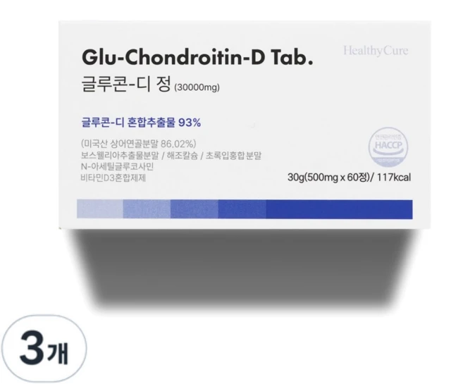 글루콘디 상어연골 콘드로이친 글루코사민, 3개, 60정 - 쿠팡