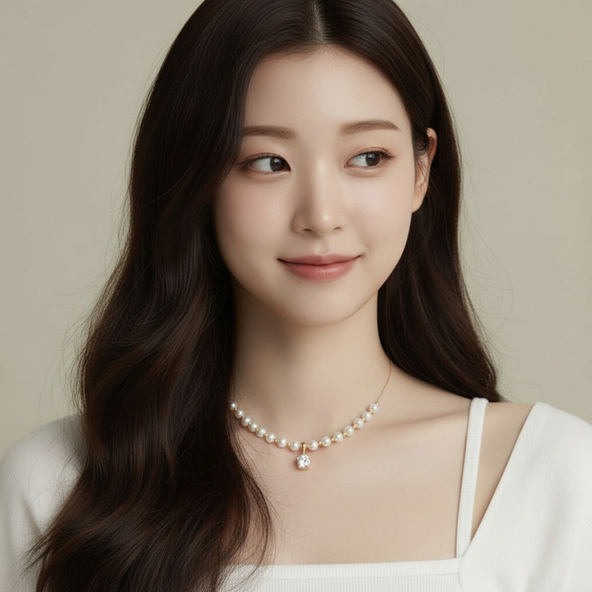 프리미엄 큐빅 드롭 펜던트 진주 목걸이