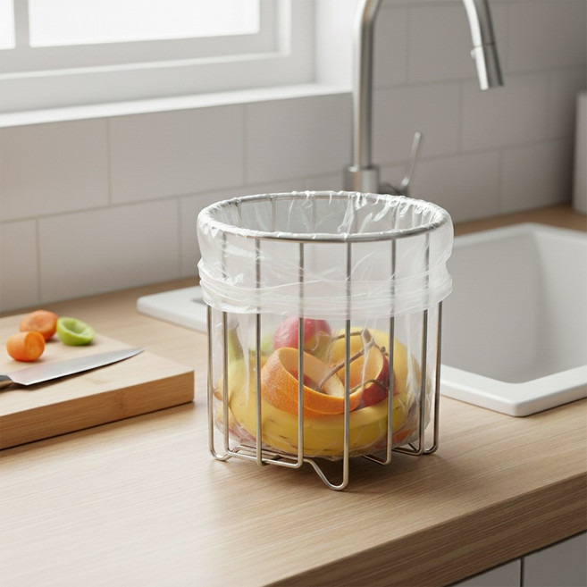 304 스텐 미니 음식물쓰레기통 바스켓 비닐봉투 거치대, 1개, 304-실버