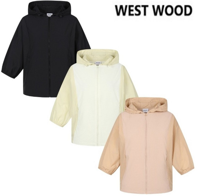웨스트우드 이월상품 여성 봄 가을 시어서커 우븐 원단 빅사이즈 바람막이 캐주얼 등산 골프 후드 일체형 방풍 자켓
