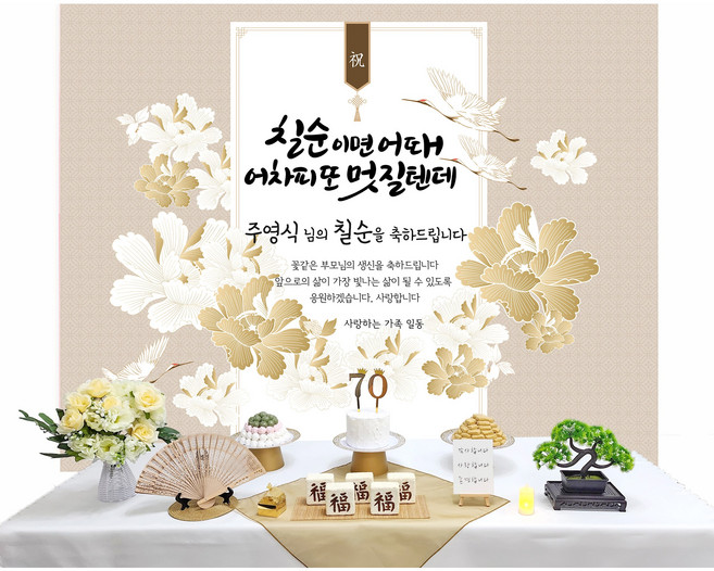 [판매제품] 칠순 환갑 팔순 구순 잔치용품세트 상차림 고희연 환갑상 칠순상 팔순상 칠순상차림 부모님생신상, 1.멋질텐데, 1개, 백학