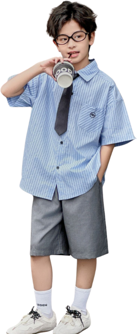 삐삐네옷가게 스트라이프 반팔 셔츠 반바지 2종 남아용 세트룩