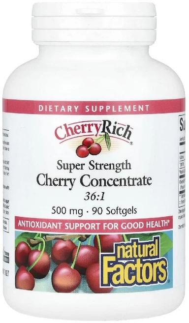 내추럴팩터스 체리 리치 농축물 500mg Cherry 소프트젤 90정, 120g - 쿠팡