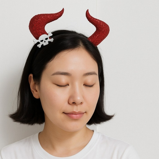 [3323]레드 악마뿔 머리띠 봉세트 할로윈 파티 행사 소품, 1개, 검정