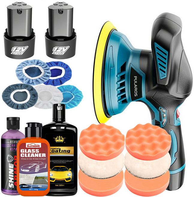 풀라로스 무선 자동차 광택기 흠집제거 광택복원 유리 유막제거 차량관리 듀얼 폴리셔, [선택D]올인원 풀패키지(배터리 2개)