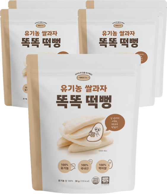 똑똑연구소 무첨가 유기농 쌀과자 똑똑떡뻥, 4개, 30g, 백미맛
