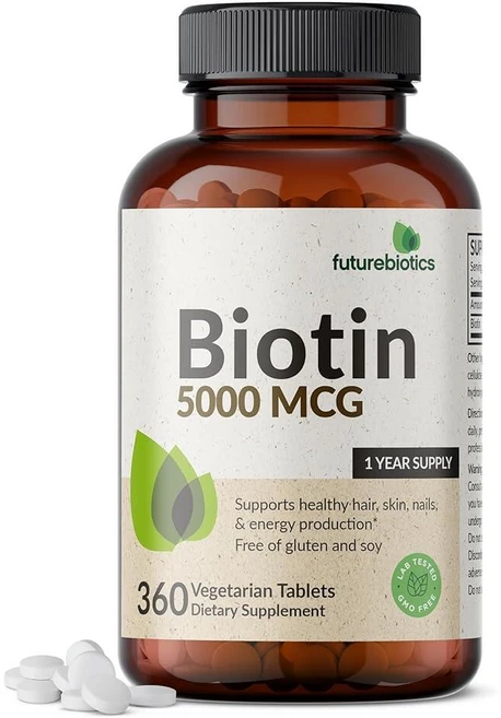 Futurebiotics Biotin 5000 MCG 건강한 모발 피부 손톱 및 에너지 생산 지원 GMO 프리 채식주의자 태블릿 360정 (1년 분량), Futurebiotics Biotin 5000 MCG, - 쿠팡