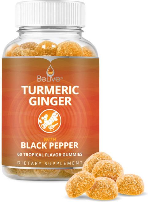 HUMAKEllc 생강과 흑후추가 첨가된 원활한 피부 탄력 관절 효과 지원 300mg 커쿠민 추출물 함유 60구미, 60정, 1세트