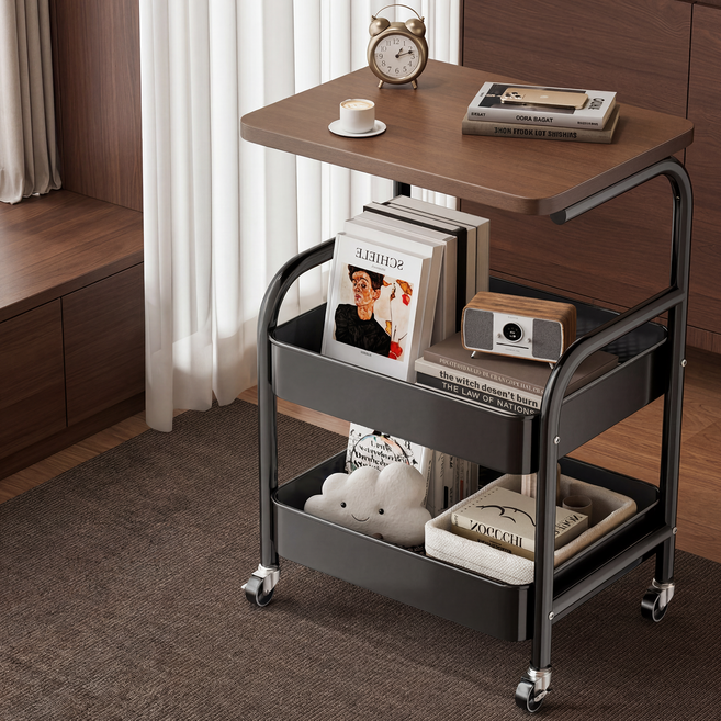 Dune 듀네 상판형 메쉬 트롤리 이동식 수납 선반 3단 바퀴형 다용도 거실 주방 인테리어 카트, 거믄색