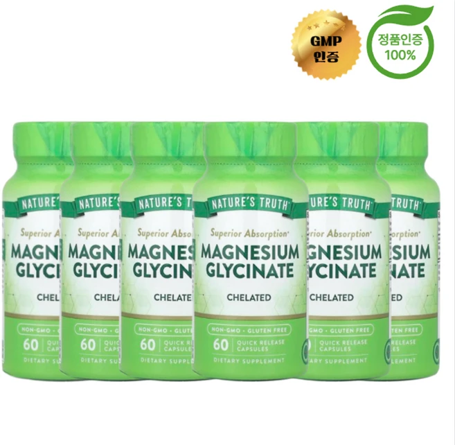 3+3 네이처스 트루스 글리신 마그네슘 킬레이트화 100mg 빠른방출 60정, 6개 - 쿠팡