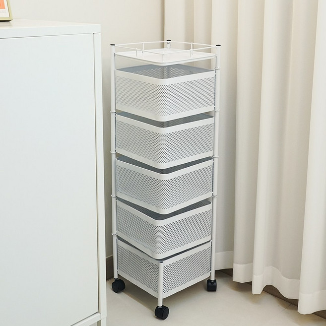 블렌드 5단 회전 트롤리 선반, 화이트, 1개