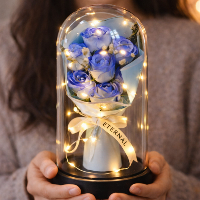 로즈루미에 꺼지지 않는 장미 영생화 LED 무드등, 1개, 오션 블루