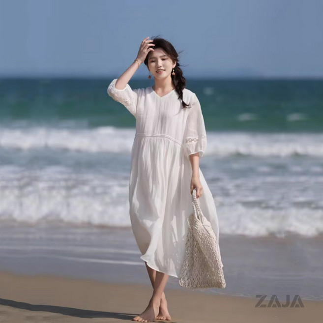 ZAJA 여성 캐주얼 시원한 롱 원피스 봄여름 바캉스룩