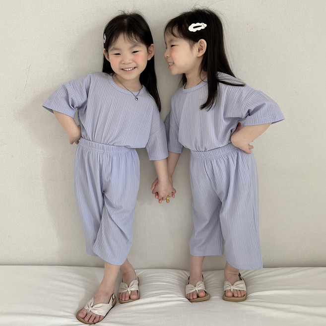 7부 무지 플리츠 상하세트 국내산 유아동 데일리 키즈