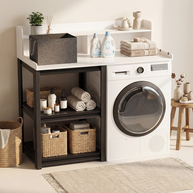 Claiks 2단 세탁기 수납 선반 건조기 겸용 다용도 받침대 빨래 수납정리선반, 1개, 백색