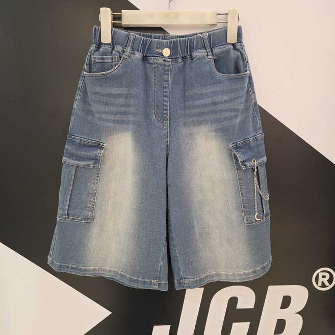 [JCB주니어] 여아 5 5부 체인탈착 카고 버뮤다 여름 데님팬츠 APP9A304 GSL