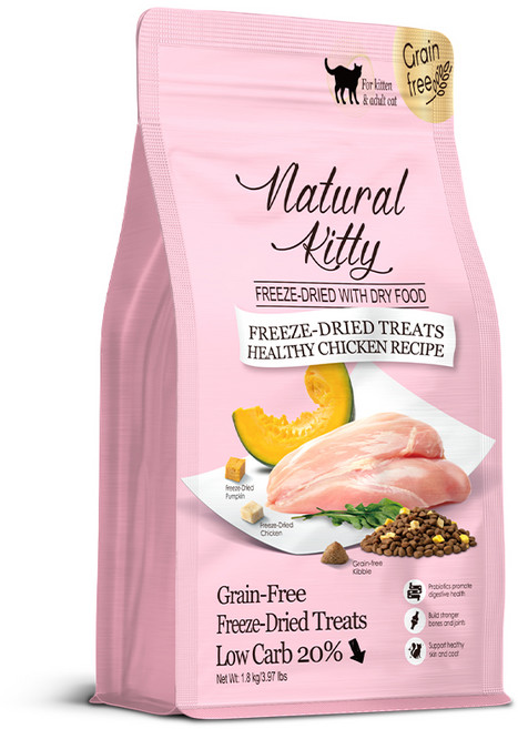 Natural Kitty 低碳無穀凍乾糧 健康海鮮配方, 1.8kg, 1個, 雞