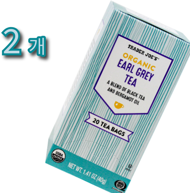 트레이더조 오가닉 얼 그레이 티 홍차, 2개, 20개입, 2g