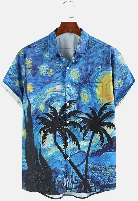 라라티와이 미드나잇 남성 하와이 프린트 반팔 슬림핏 셔츠