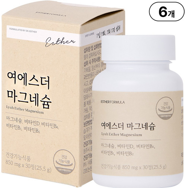 본사직영 여에스더 마그네슘 l 신경 근육 마그네슘 x 에너지 활력 비타민B군 l 국민영양 프로젝트, 30정, 6개
