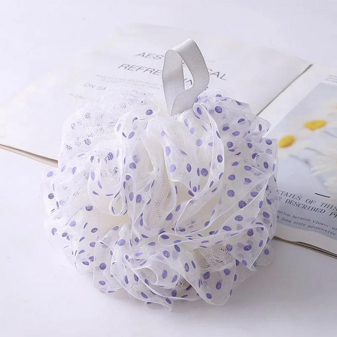 폴카 도트 목욕 공 귀여운 십대 하트 백 마찰 목욕 거품 공 마사지 각질 제거 클렌징 욕실 제품 신제품, 03 Purple, 1개