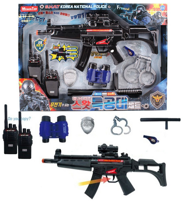 리얼 무전기 스왓특공대 세트 어린이 장난감 권총 사운드 불빛, 1개