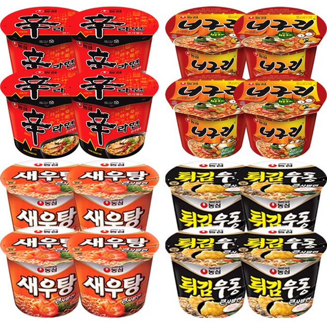 농심 컵라면 4x4세트 큰사발 16개 새우탕 너구리 튀김우동 신라면 큰컵 매운라면 세트 모음