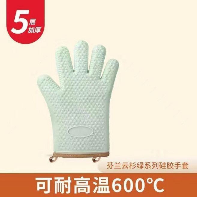 烤箱隔熱手套 600°C耐高溫 5層加厚防燙防滑, 1個, 硅膠+棉 防燙防冰綠色,防滑食品級硅膠 5層加厚 2只, 綠色