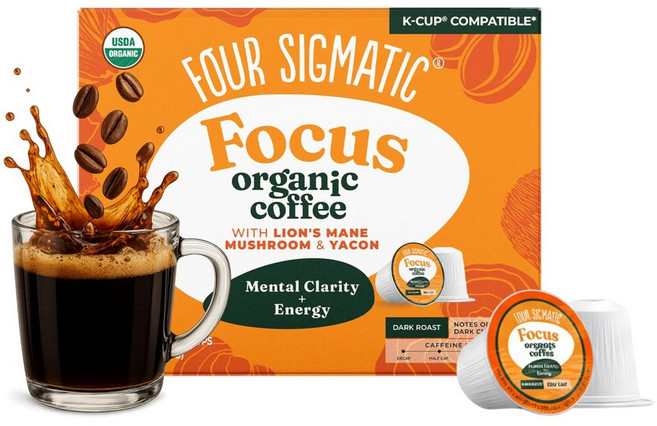 Four Sigmatic 유기농 다크 로스트 버섯 커피 K-컵 라이온스 메인 파우더 야콘