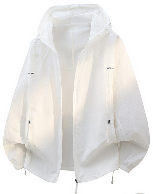 男款連帽防曬衣外套 簡約休閒夏季透氣外套, 白色